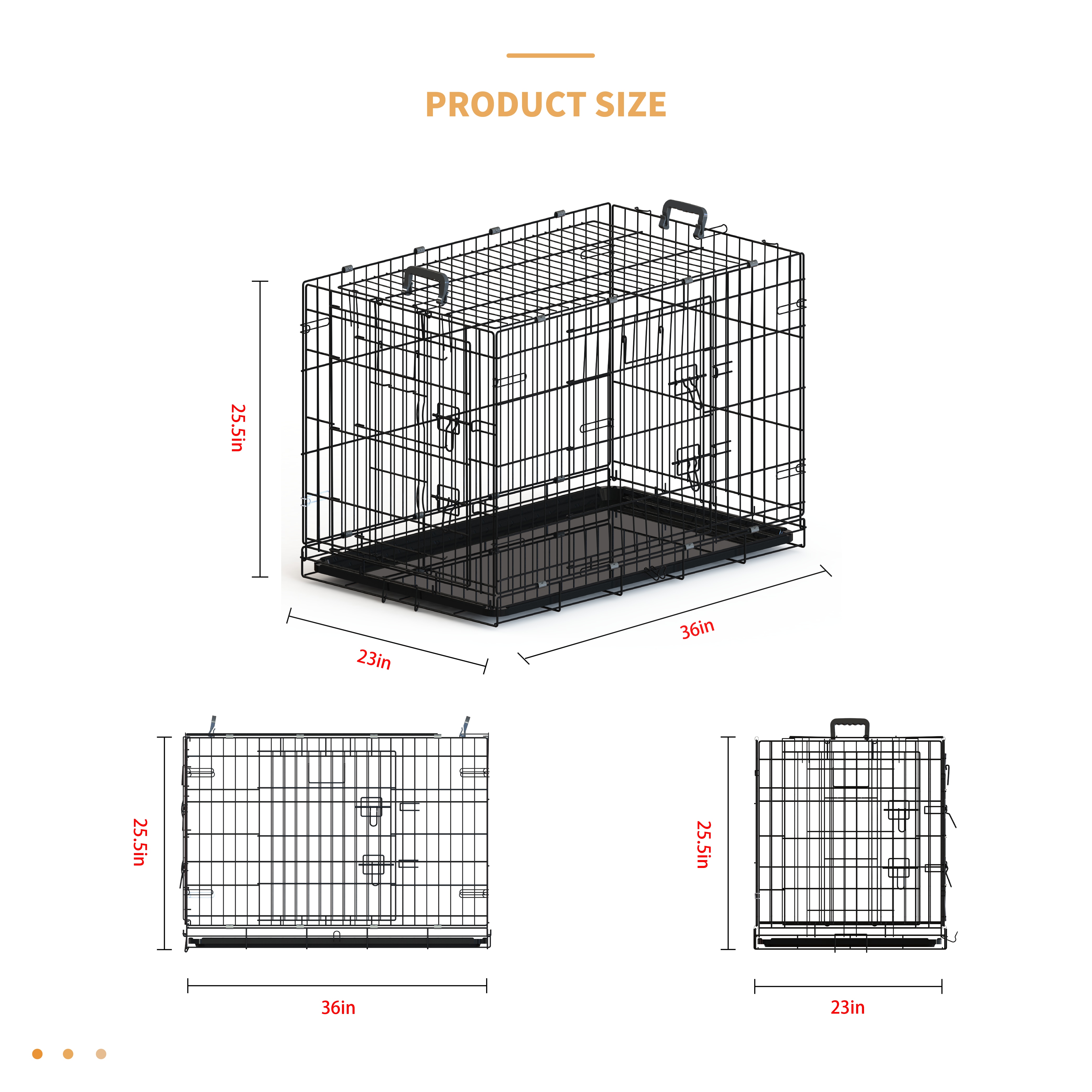 36 Inches Black Wire Dog Cage Double Lock Mechanism Two Doors Two Handles Double Bolt_voghion.com
